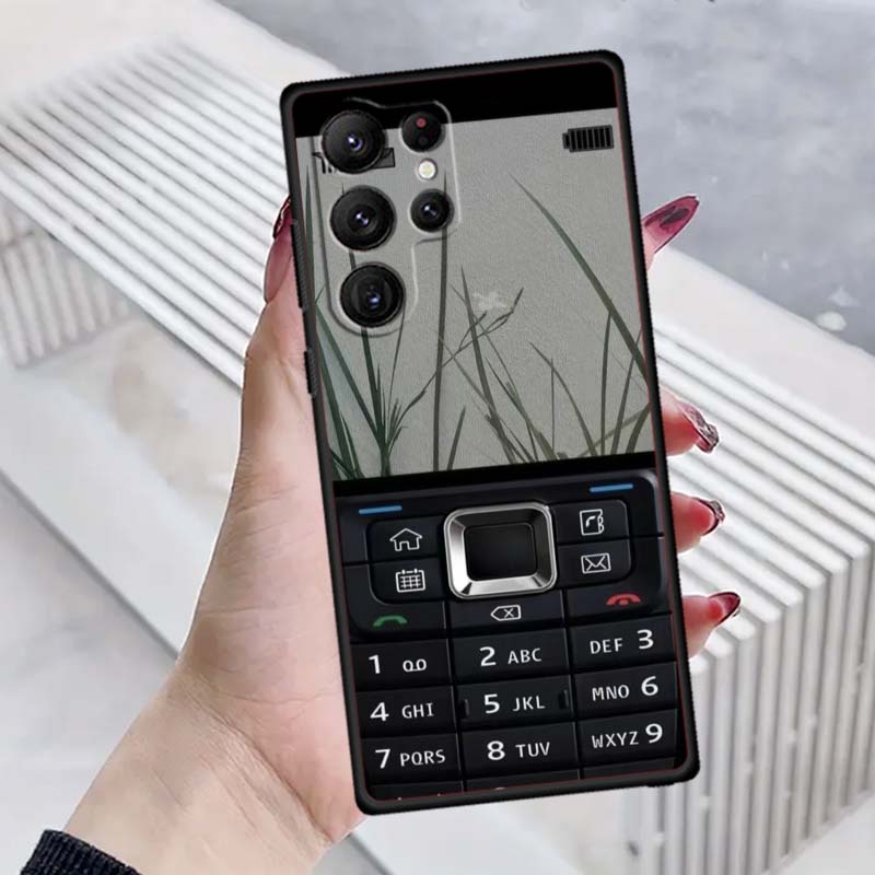 Luxury Vintage Phone Pattern Phone Case For Samsung Galaxy S26 S25 S24 S23 S22 S21 S20 Ultra Plus FE 5G Black Soft TPU
