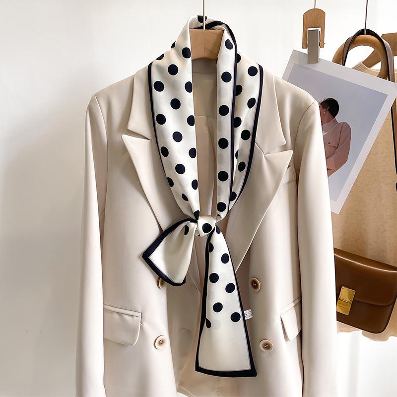 Retro Polka Dots Print Silk Skinny Scarf Women Soft Satin Neckerchief Hairband Lady Headband Bagscarf Female Neck Tie Office
