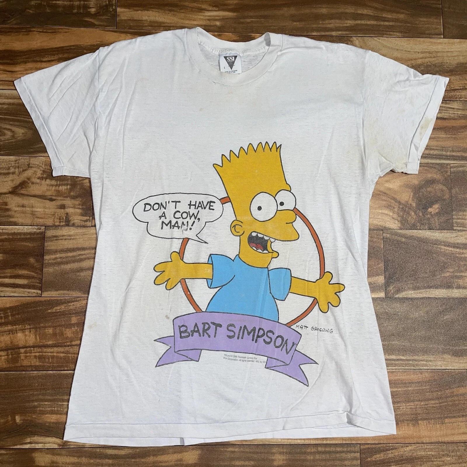 Vintage 1990 Bart Simpsons Don t Have a Cow Man Single Stitch Graphic T-Shirt L XL