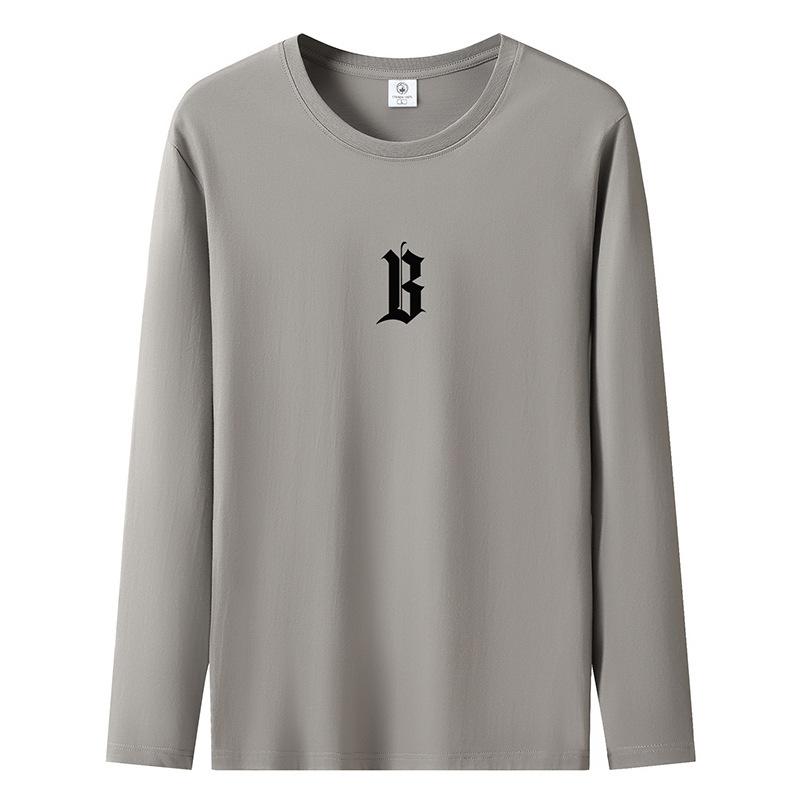 

Футболка мужская с длинным рукавом с узором Big B, повседневные пуловеры из чистого хлопка, большой размер S хаки