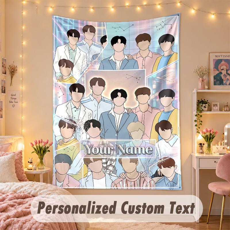Custom Personalized Tapestry,SEVENTEEN Print Custom Name Text Wall Art Hanging for Bedroom