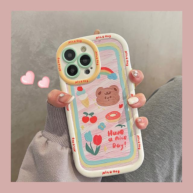 

Картина маслом милый медведь мультфильм животных противоударный чехол-бампер для телефона для Iphone 14 11 12 13 Pro Max модная мягкая задняя крышка чехол For iPhone 14Pro Max