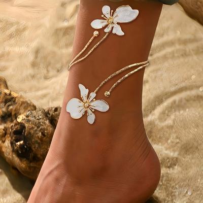 1PC Stylish Personality Elegant Geometric Lines Three-dimensional Dripping Flower Adjustable Anklet, Daily