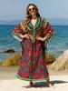 Beach Kaftans for Women Butterfly Printed Plus Size Cover Ups for Swimwear Maxi Dresses Summer Holiday Bathing Suits