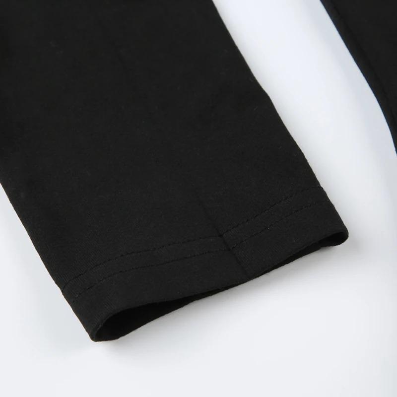 Crop top cu dantelă neagră cusut cu gât tăiat, tricouri cu mânecă lungă, sexy, subțire, pentru femei Harajuku Y2k, tricouri de toamnă de bază