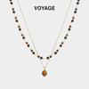 Melanoid Tiger Eye Layered Necklace: Women's Gold Retro Sweater Chain Accessory