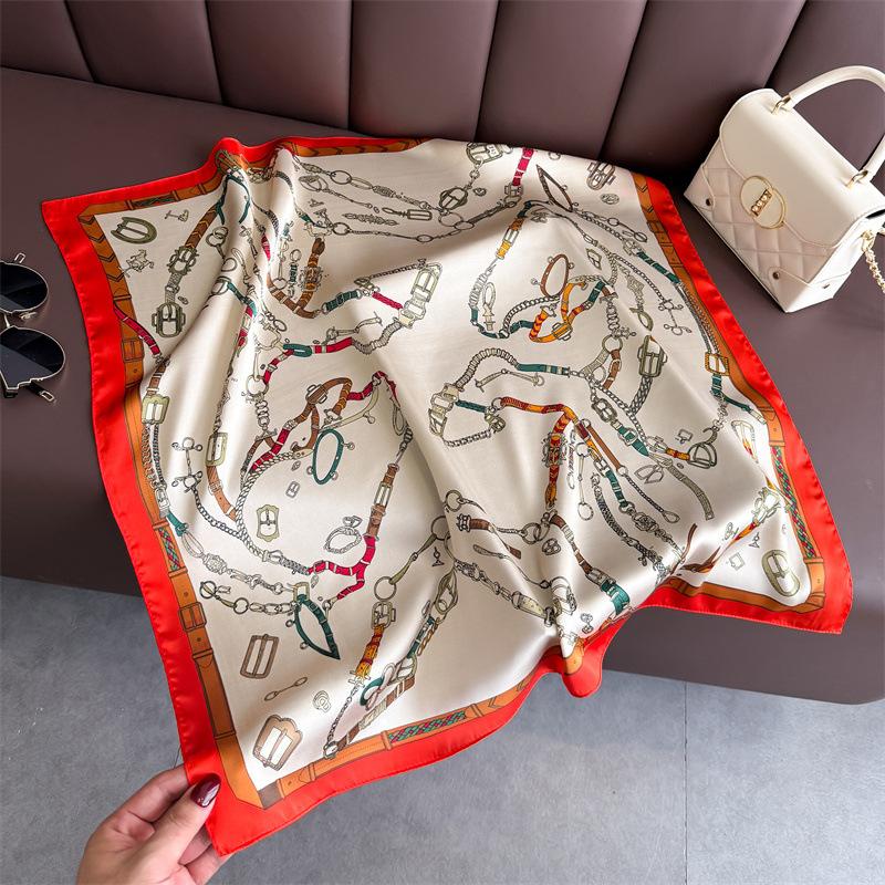 70*70cm Square Silk Scarf for Women Fashion Ladies Satin Neck Hair Tie Bandana Female Foulard Beach Stoles Hijab Scarves Pareo