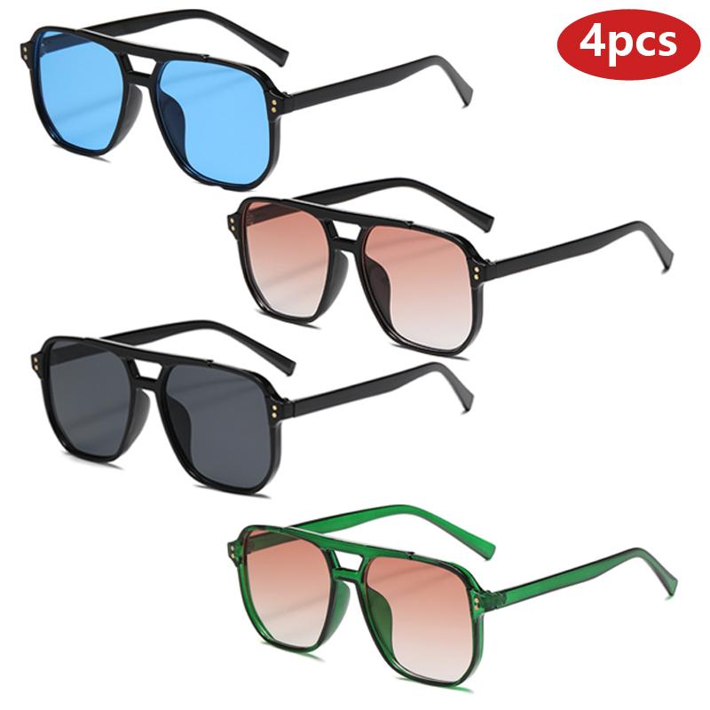 Protective Glasses 4Pcs Fashion Men Square Sunglasses Double Bridge Gradient Sun Glasses Male Colorful Lens Eyeglasses Uv400