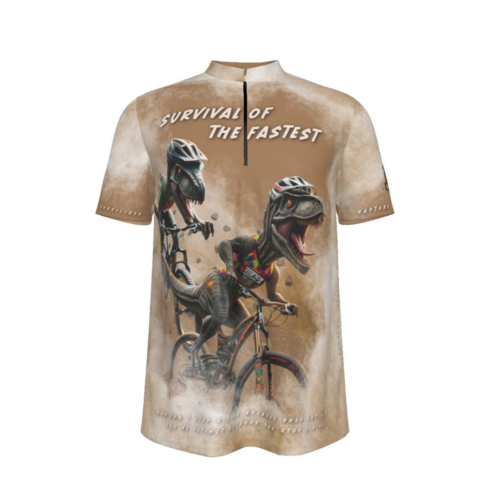 Survival of the Fastest Dinosaur MTB Jersey - Loose Fit Mountain Bike Shirt - Funny Velociraptor Cyc 3XL