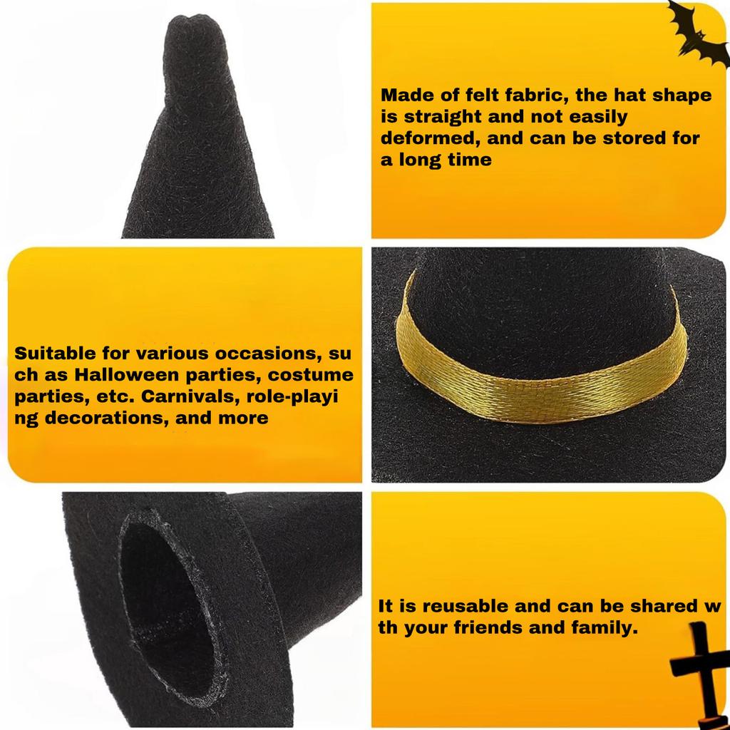 Little Witch Hat With Black Decorations For Halloween, 3.54 Inches
