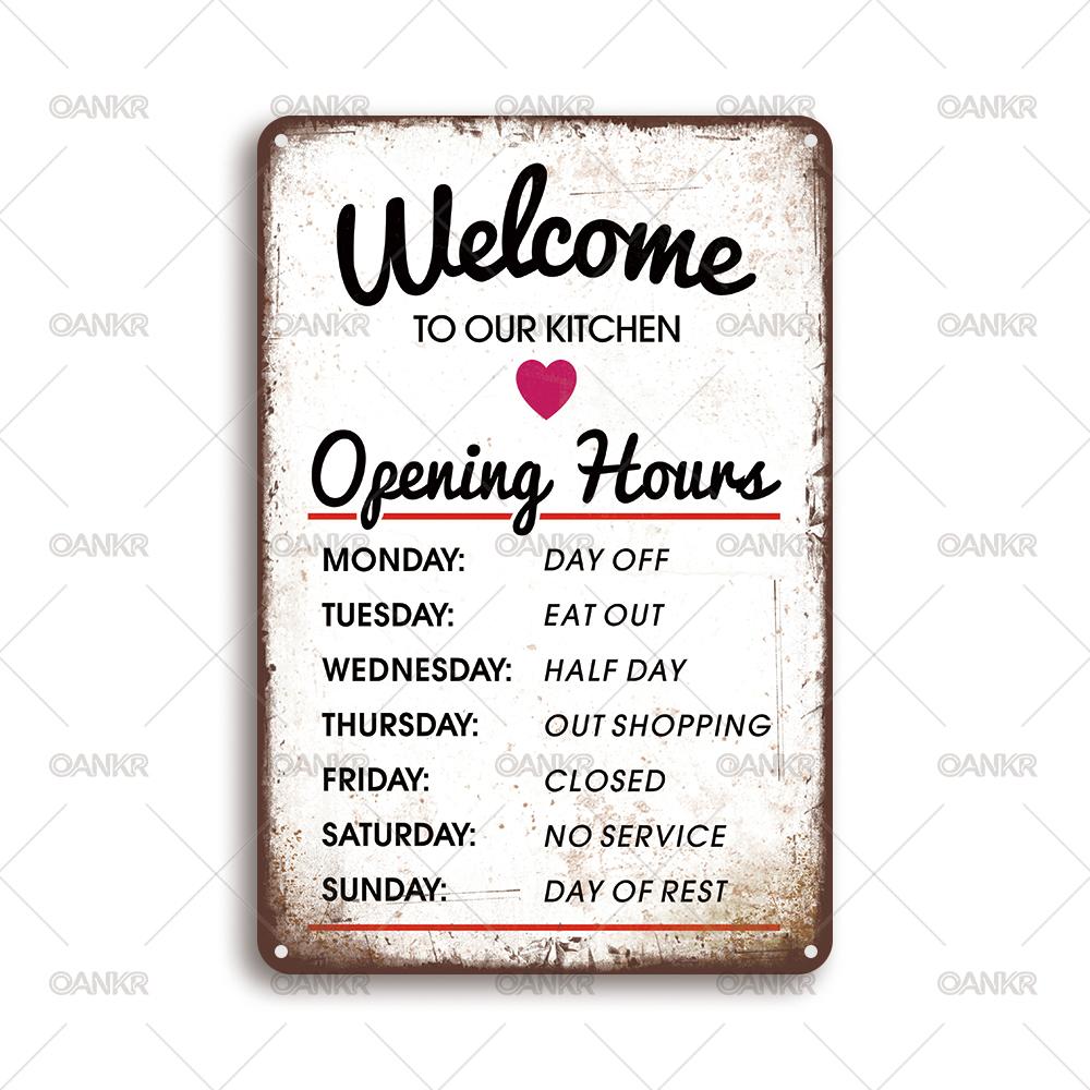

Vintage Art Wall Poster Metal Tin Sign Welcome To Our Kitchen Metal Signs for Man Cave Bathroom Home Wall Decor Plaque 20x30cm（7.8x11.8inch）
