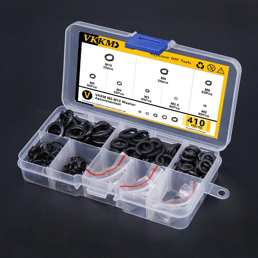 410 Black Plated Open Spring Washers Lock Elastic Joints, 8 Sizes M2/M2.5/M3/M4/M5/M6/M8/M10 Washer Sleeve Sets