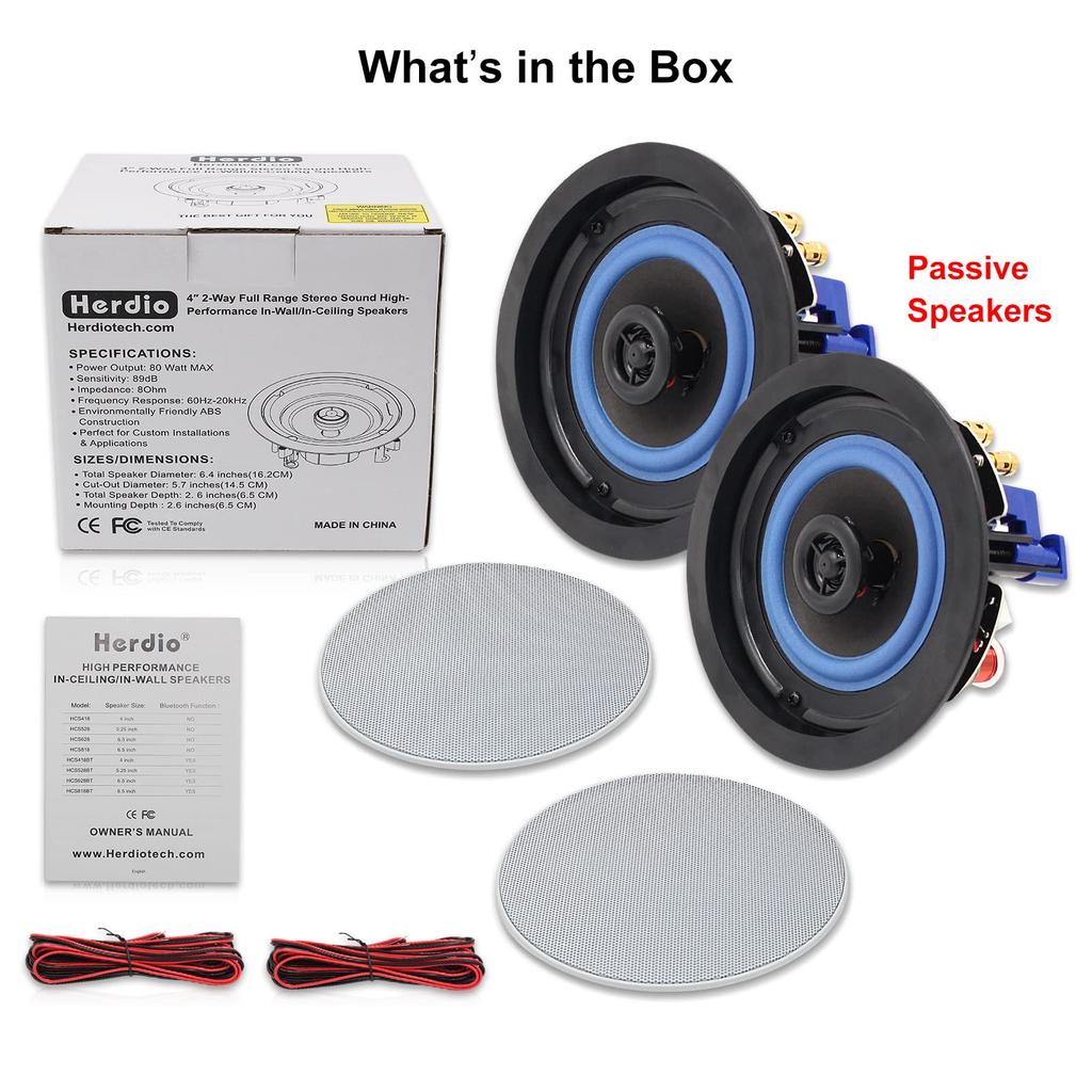 Herdio Ceiling-Mounted Speakers, 160W Round Ceiling Speaker System for In-Ceiling Installation