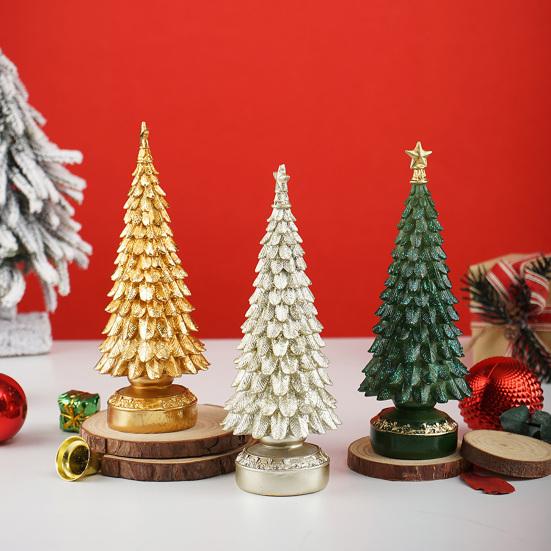 Resin Christmas Tree Figurine Small Tabletop Christmas Tree Decoration with Star Topper
