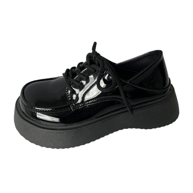 Small leather shoes women's new spring and summer student big head retro single shoes lace-up thick-soled heightening women's shoes