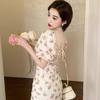 LC Internet celebrity gentle Mori vacation style dress summer year square neck bubble sleeve floral thin