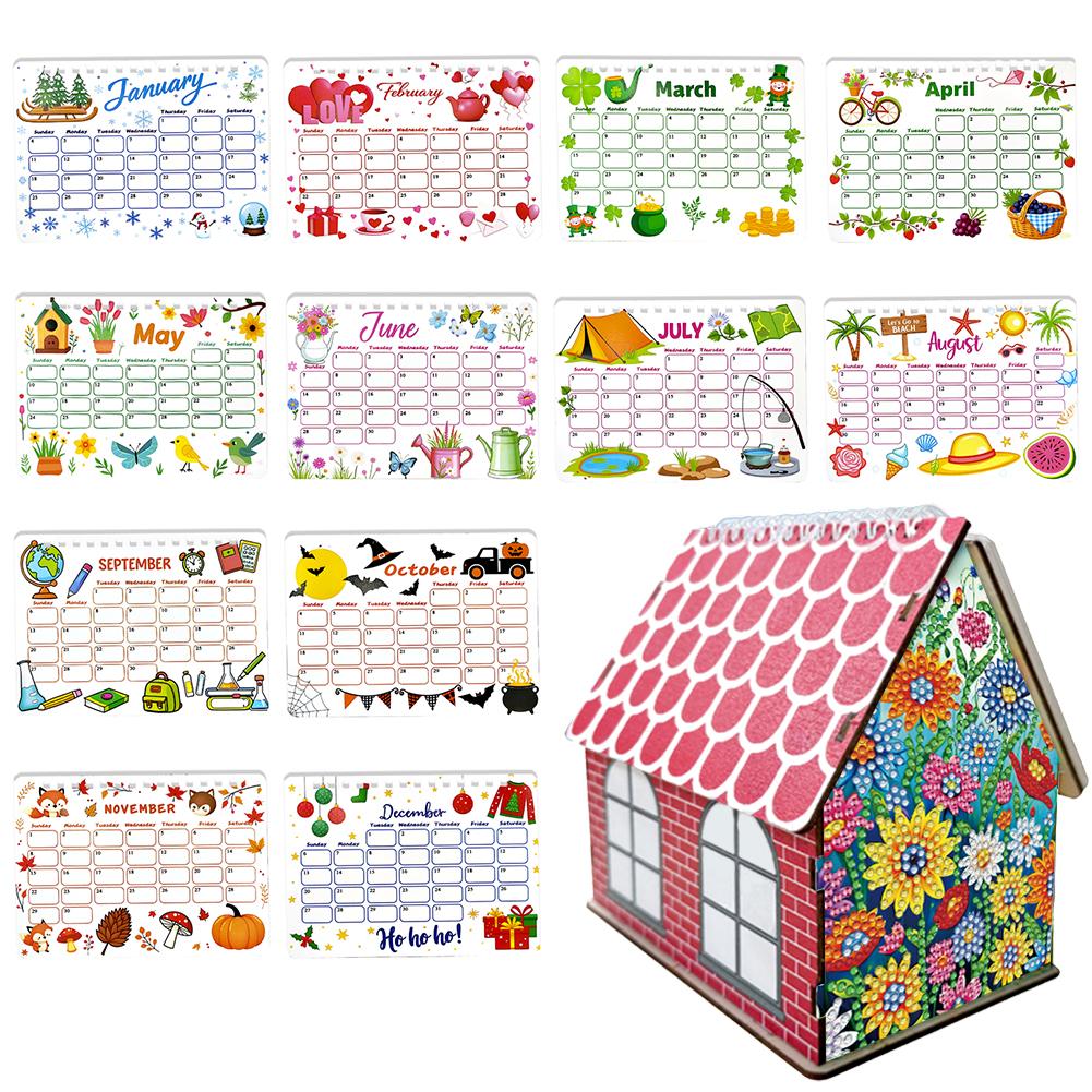 

2026 Calendar Diamond Painting Kit DIY Diamond Art Desk Calendar with12 Stickers for Living Room Bedroom Office Desk Gift Giving