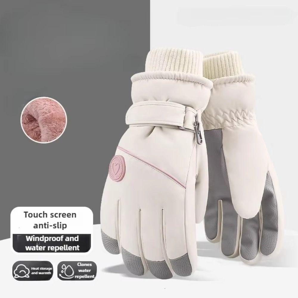 Fleece Lined Winter Skiing Gloves Anti-slip Waterproof Warm Riding Gloves Windproof Touchscreen Cycling Mitten for Women