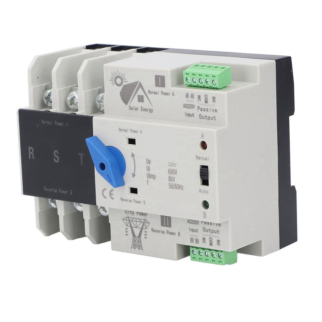 Comutator automat de transfer cu dublă alimentare 3P 63A, întrerupător de circuit cu comutare pentru laborator 220V