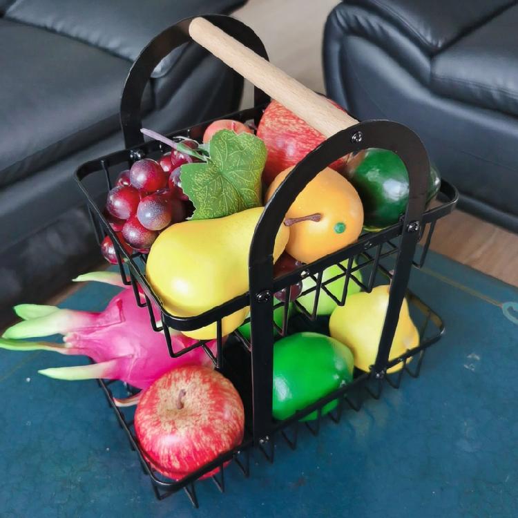 Folding 2 Tiers Countertop Removable Iron Fruit Vegatable Basket Double-layer Bread Snacks Storage Rack
