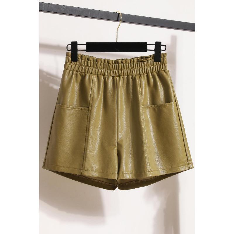 

DIMANAF 2023 Большие размеры, осенне-зимние шорты, женские новые черные повседневные свободные широкие брюки из искусственной кожи, короткие брюки 5XL