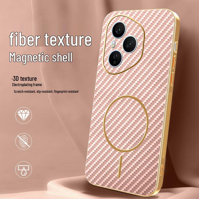 Honor 500Pro Case: Cross-border Magnetic Fiber Texture, X9C Electroplated Leather Style, Magic7