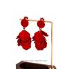 Exquisite Red Petal Tassel Ear Clips - Retro Hong Kong Bridal Earrings, Women's Fashion, No Piercing Needed.