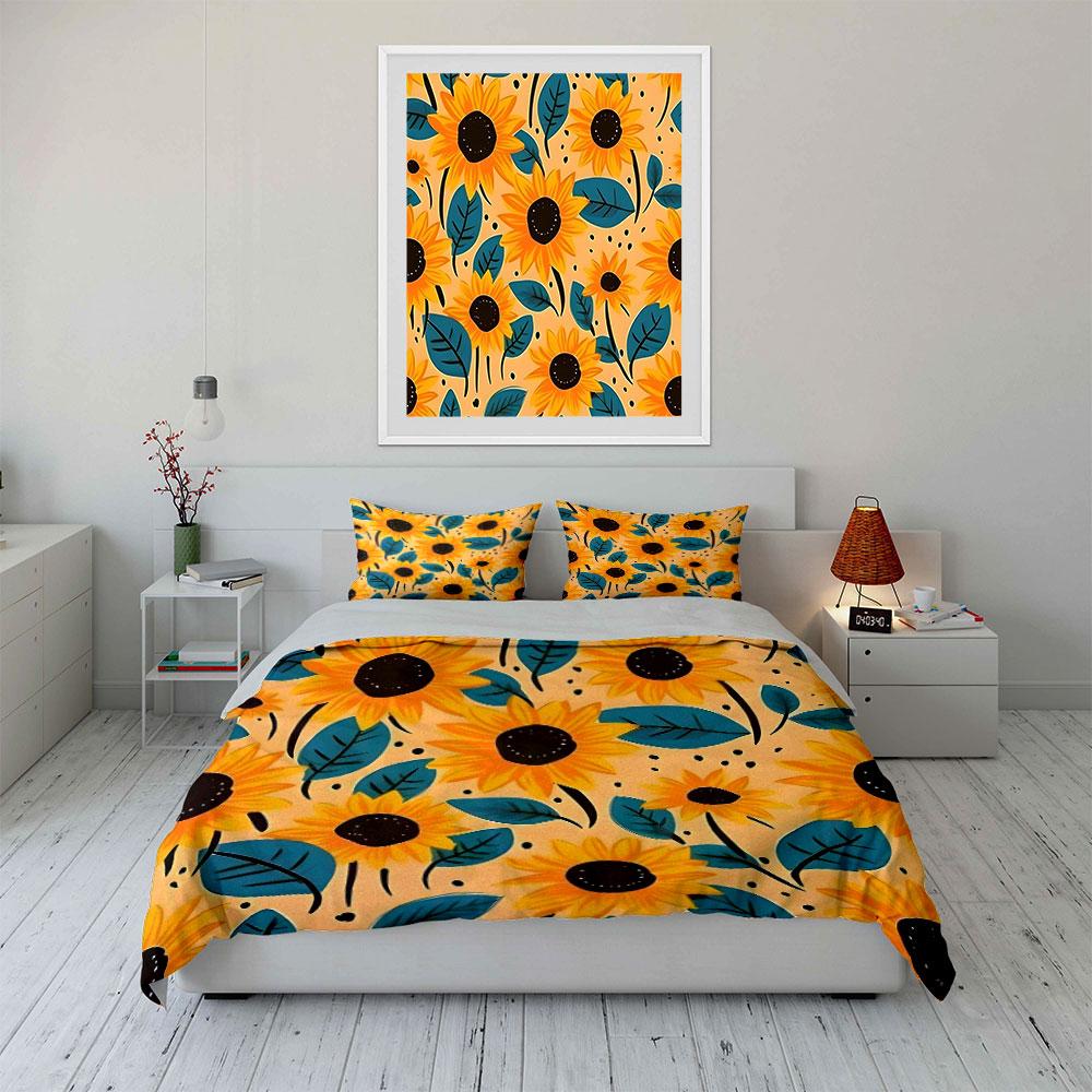 Sunflower Pattern Home Decor Bedding Set  Kid'S And Adults' Bedroom Decor, Exquisite Three-Piece Bedding Set Gift