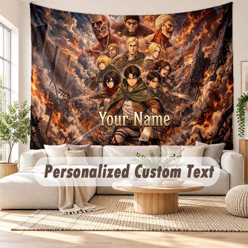Custom Name Wall Hanging Tapestry,Attack on Titan Decorative Backdrop Tapestry For Dorm Home