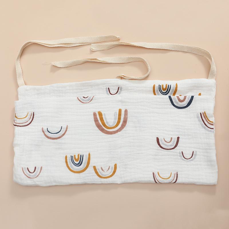 

Двухслойная сумка для хранения детской коляски из чистого хлопка с двойными карманами и принтованным держателем для бутылочки