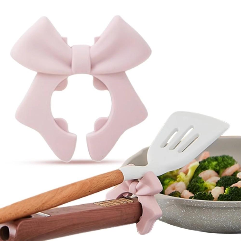 Bow-knot Silicone Spoon Holder Silicone Construction Pan Clip Rack Convenient Spoon Rest  Cooking