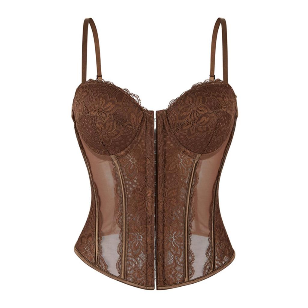 Women's  Sexy LaceBack Zip Corset Top Bustier G-string Body Shapewear