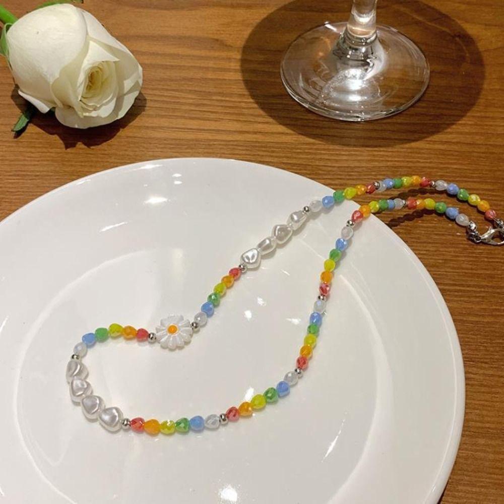 Bead Daisy Bracelet Korean Style Flower Pearls Clavicle Chain Rice Bead Necklace  Decoration