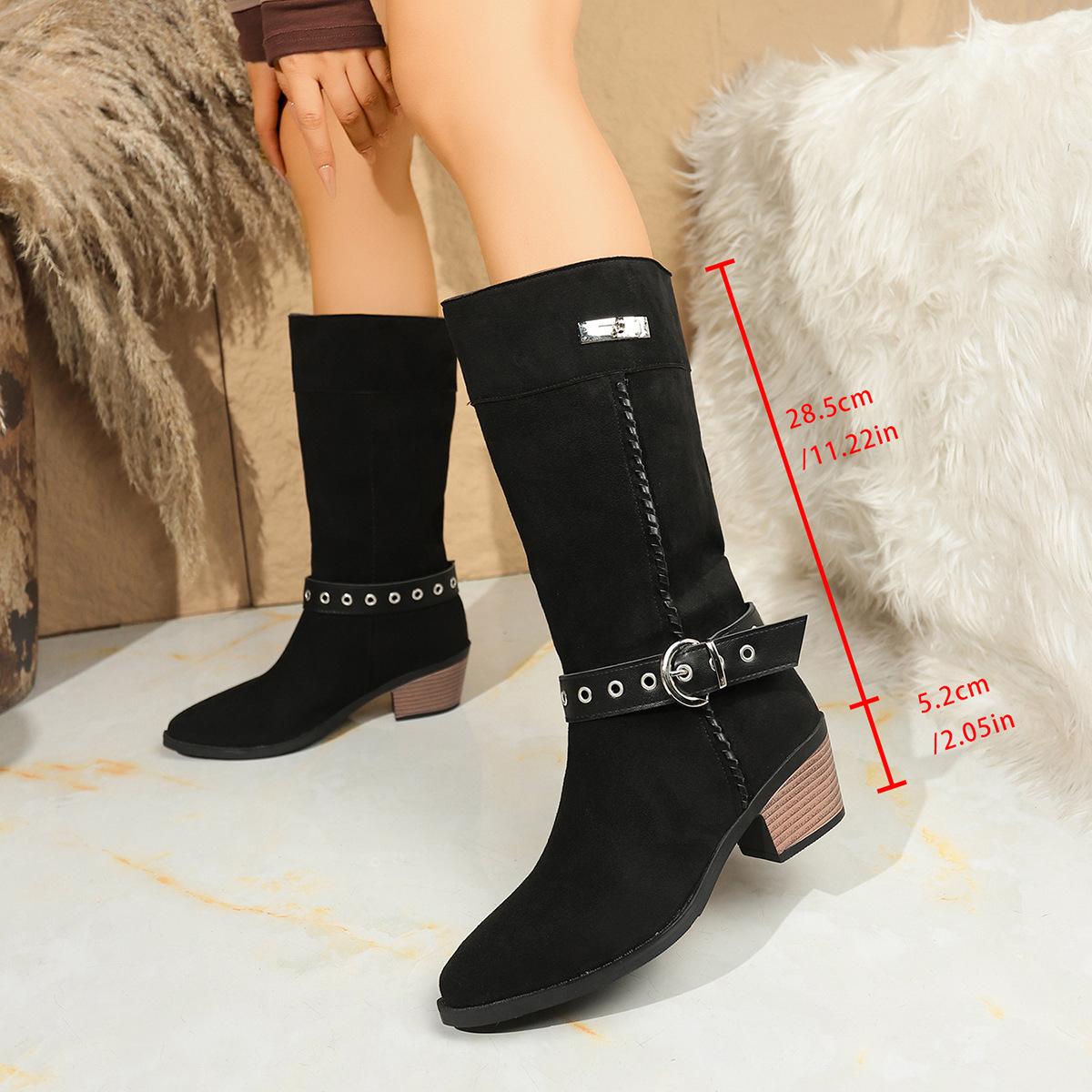 

Зима 2025 Новые рукава с пряжками-ремнями Северо-западный ветер Двойная носка Сапоги-чулки Винтажные остроносые рыцарские сапоги 42 чёрный