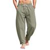 Men Casual Loose Fit Drawstring Waistband Lightweight Breathable Cotton Linen Blend Jogger Pants with Side Pockets and Ankle Slits
