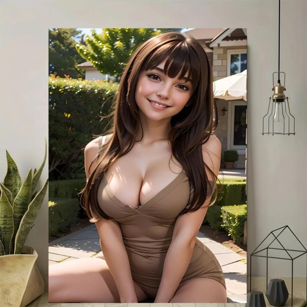 Smiling Brown Hair Portrait Wall Art Retro Outdoor Photography Print