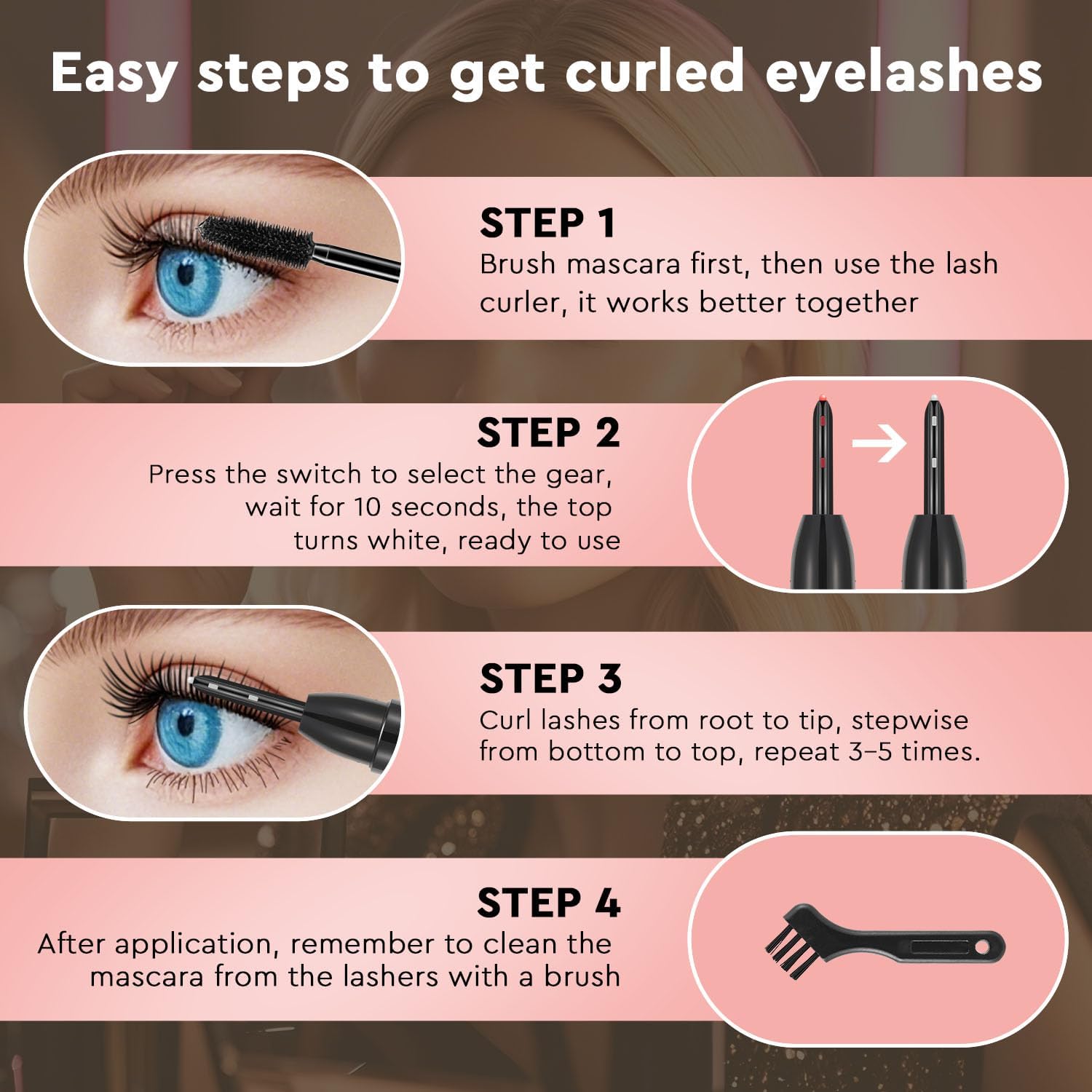 

Heated Eyelash Curler, Electric Eyelash Curler for Fast Heat up Within 10s - 24 Hours Long Lasting, 2 Temp Settings Makeup Tools Safe & Portable Lash чёрный