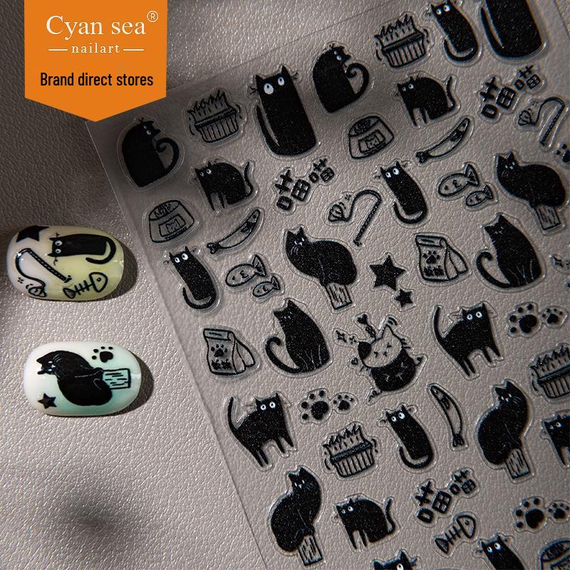 Cyansea Cute Little Black Cat Nail & Phone Stickers - DIY Decorative Adhesive