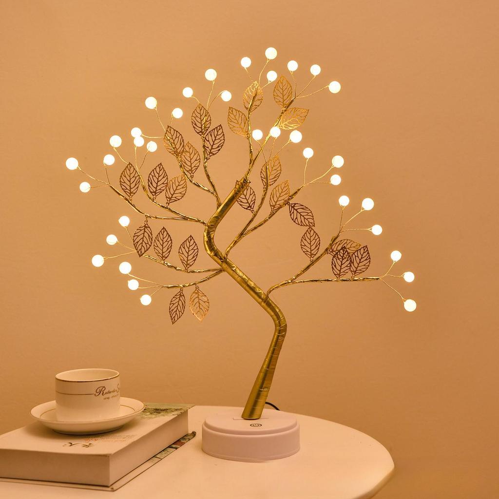 Xianci Starry Sky Table Lamp: Creative LED Pearl Golden Leaf Light for Bedroom Decor