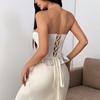 European and American style INS women's tube top, sexy Spice Girls women's clothing waist fish bone ruffle edge bright diamond lace-up bra