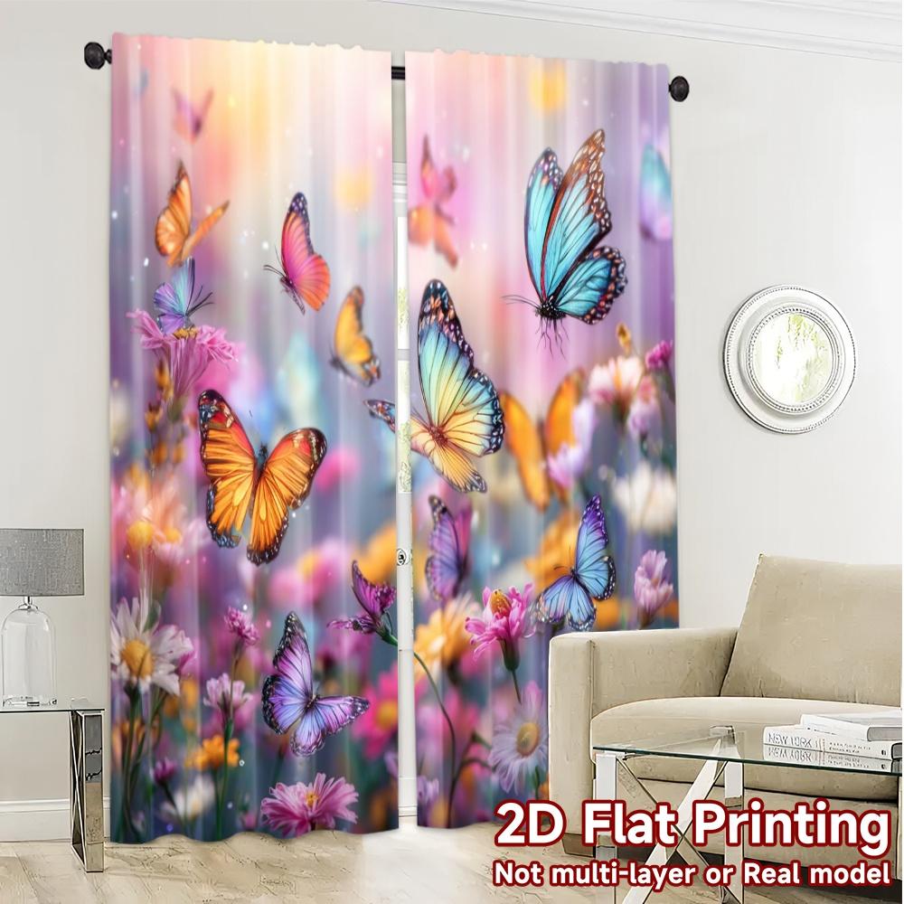2pcs, 2D FLAT PRINTING Curtains (Without Rod) ButterflyGarden Modern Creative Curtains Versatile Fabric Curtains Gifts