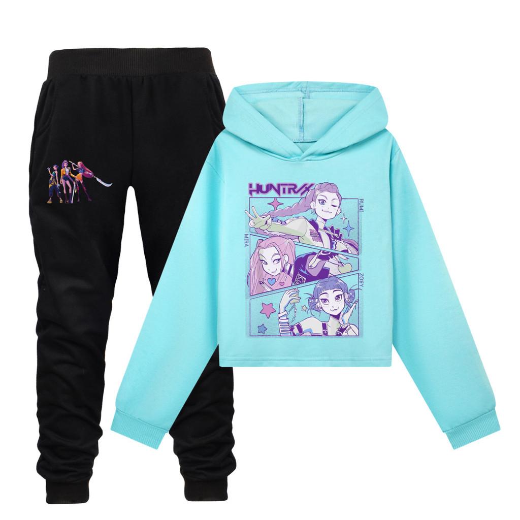 Kpop Demon Hunters Kids Cartoon Hoodie Set With Cotton Material For Casual Wear