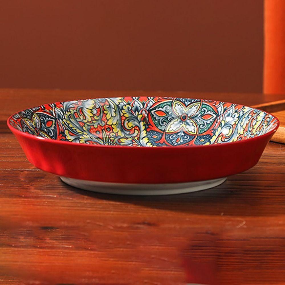 Colorful Dinner Plate Flower Pattern Meal Dish Household Bohemian Ceramic Plate  Housewarming Gift