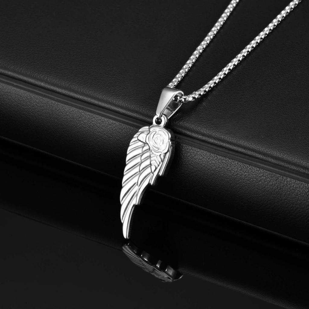 Men's Rose Wing Pendant Necklace,Never Fade Stainless Steel Wings Collars,Rock Punk Jewelry Gift