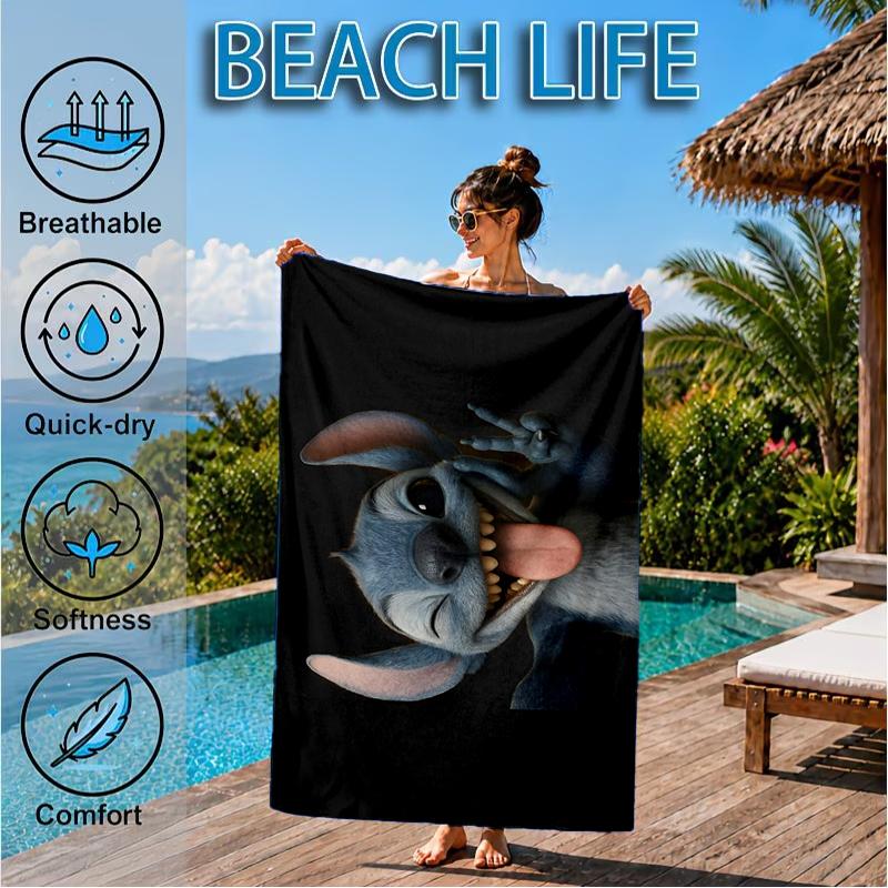 Energetic Alien Character Beach Towel, Super Soft Microfiber, Perfect Gift for Her/Him, Birthday, for Pool, Beach, Travel, Decor Beach Party