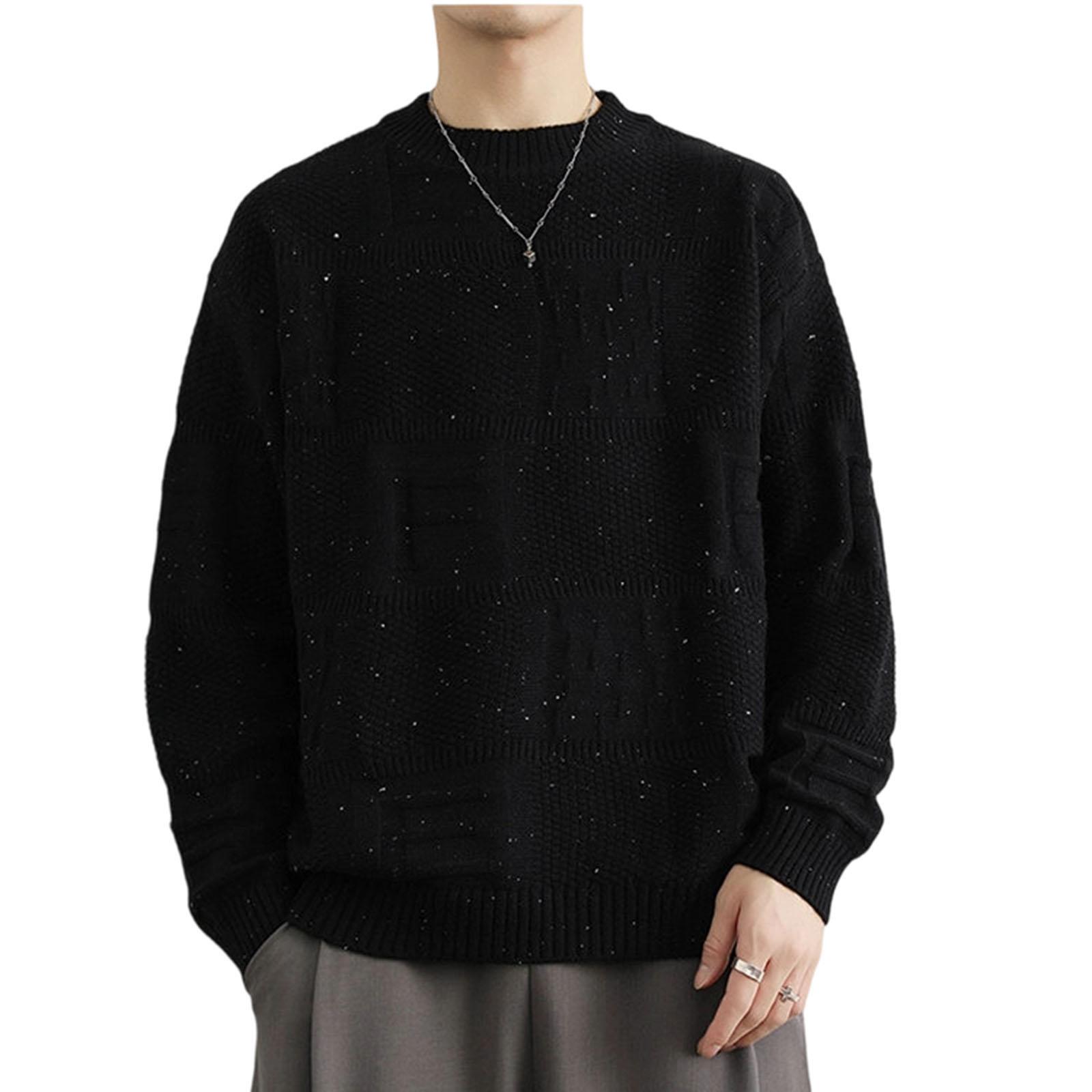 

Мужской Модный Вязаный Пуловер Длинные Рукава Свободный Отложной Воротник Свитер XL чёрный