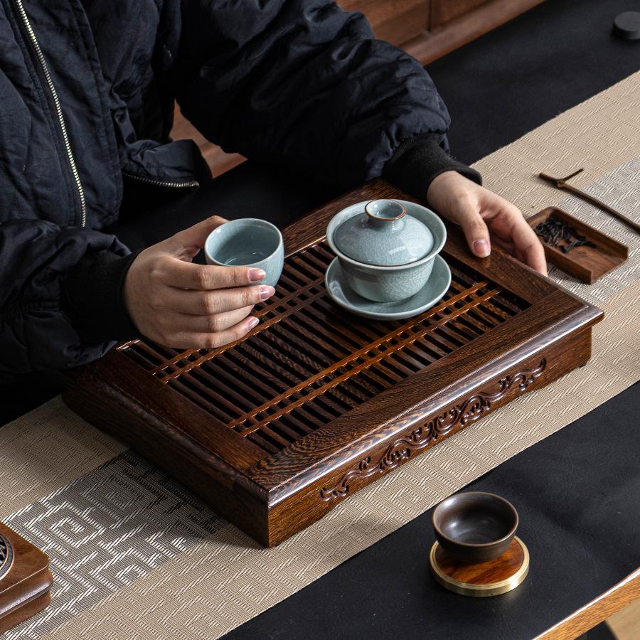 New Chinese living room table wenge water storage tea tray drawer type with tray drainage kung fu  set solid wood