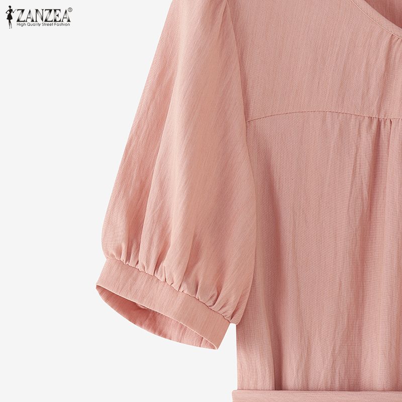 ZANZEA Women Casual Round Neck Summer Short Sleeve Dress