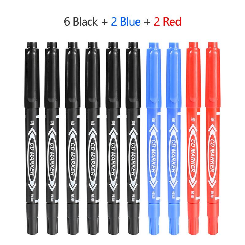 10Pcs Waterproof Marker Pens Durable Oily Ink Fast Drying Thick Head For Signature Express Logistics & School Black Red Blue Pen