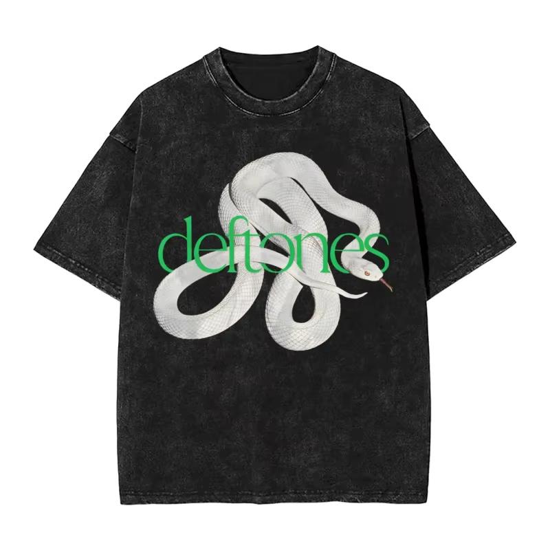 T-shirt Lavata Deftones Snake Band T-shirt Vintage Street Private Album Musicale Uomo Donna Streetwear Cotone Magliette Estive